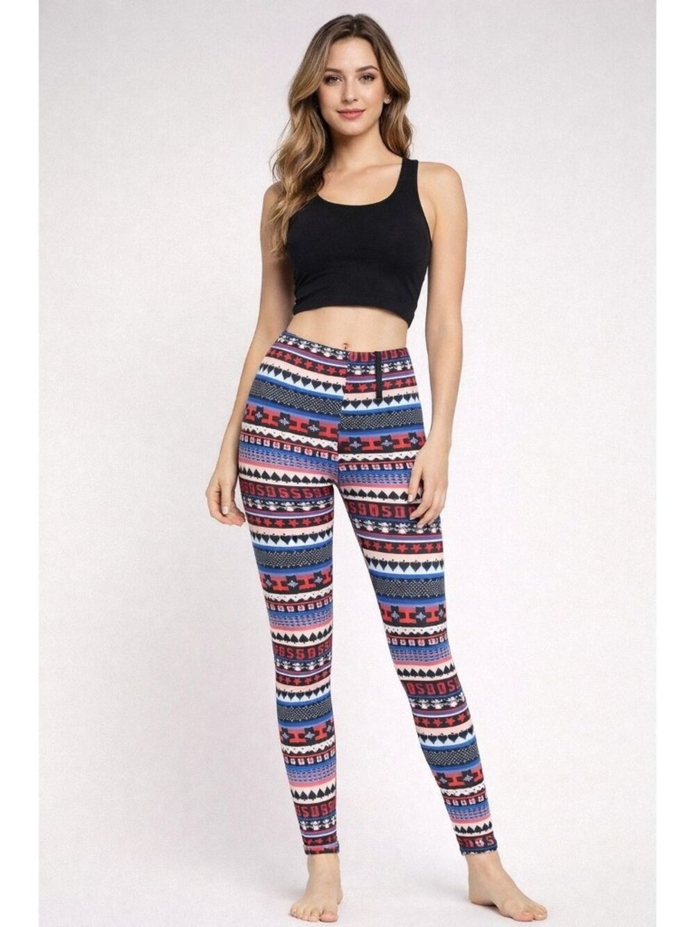 Colorful Patterned Leggings One Size By Fancy Fans 35% Cotton & 65% Polyester St